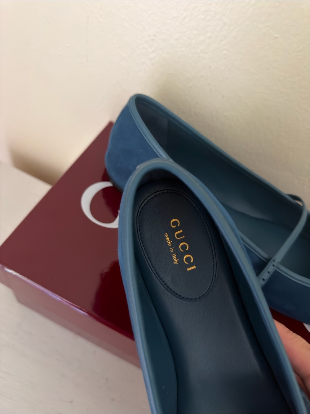 NIB Gucci Horsebit Ballet Flats Blue Suede Mary Jane Shoes Size 38 $1030 - Picture 8 of 13